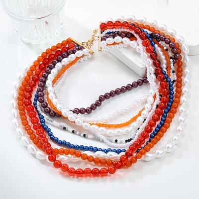 Muti-Layer Baroque Imitation Pearl Beaded Pendant Necklace Choker for Women Girls Sweater Chain Jewelry Gifts