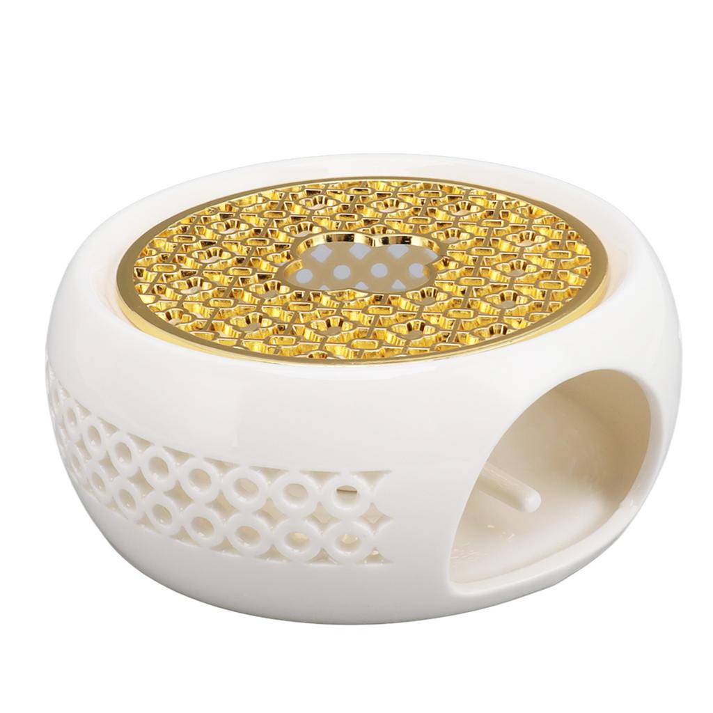 Porcelain Teapot Heater Hollow Frame Round Teapot Warmer Base with Alloy Cushion and Candle Holder