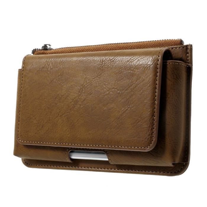 Étui à Ceinture Horizontale - Motorola - Moto E6 (2019) - Cuir Synthétique - Marron - Poche Intérieure