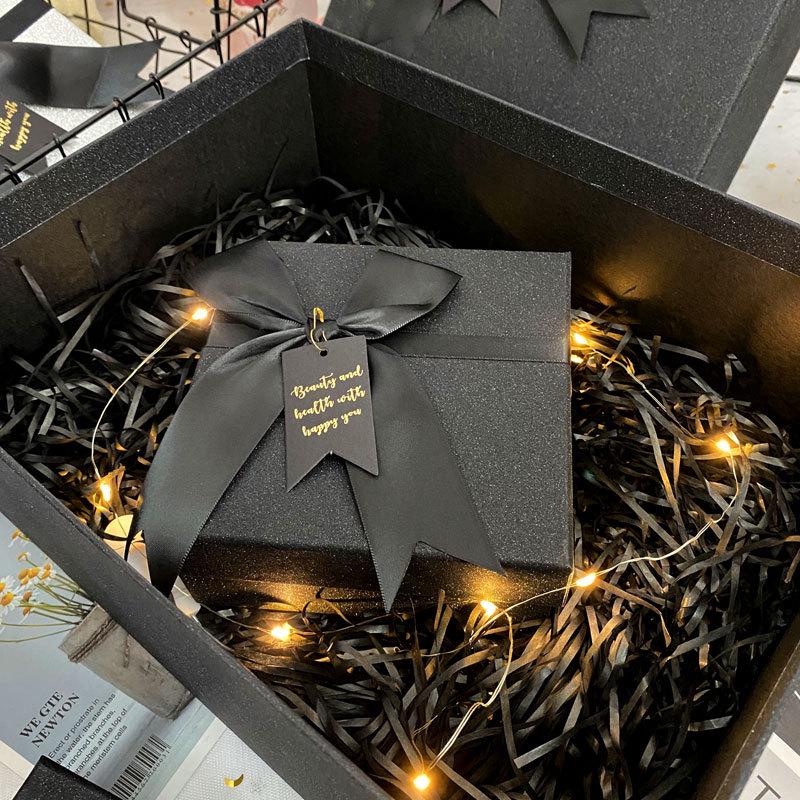 Gift Box for Lipstick or Scarf – Elegant Pure Black Glitter Design for Birthdays