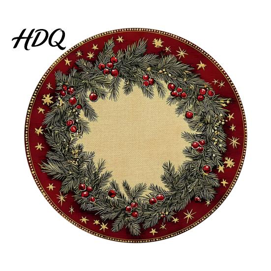 Round Christmas Placemat Placemat 14 Inch Festive Pattern Anti Slip Tabletop Protector Tableware Heat Insulation Place Mat for Dining Table Kitchen