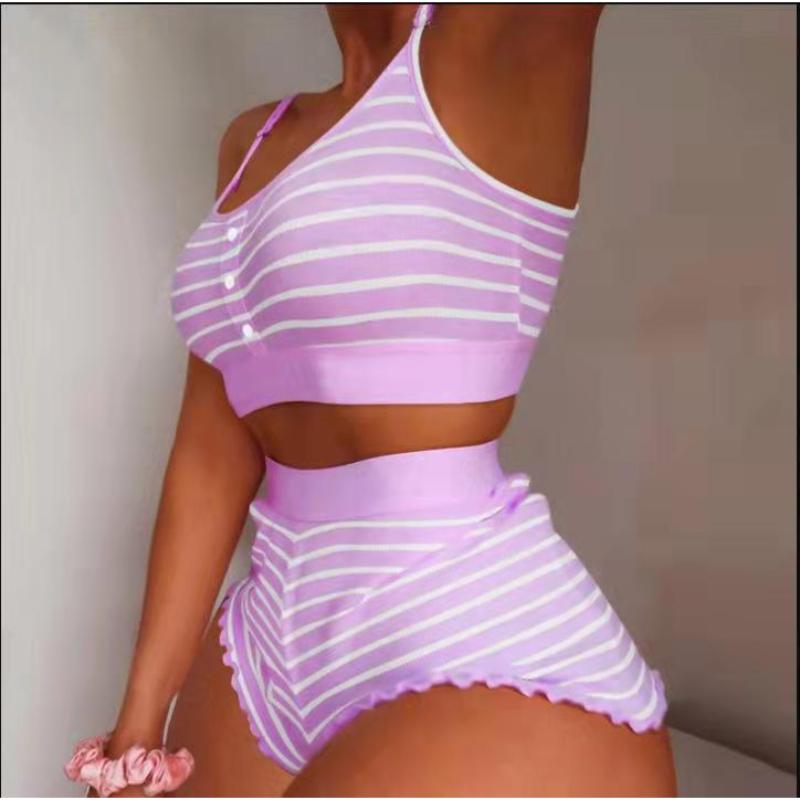 Women's 2 Pieces Kawaii Strawberry Print Cami Pajama Set Sexy Crop Top & Shorts Suits Lady Sleepwear Y2k