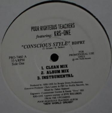

12inch Record POOR RIGHTEOUS TEACHERS KRSONE Conscious Style PRO7460 Profile Records 1996 US Rap HipHopRB Used
