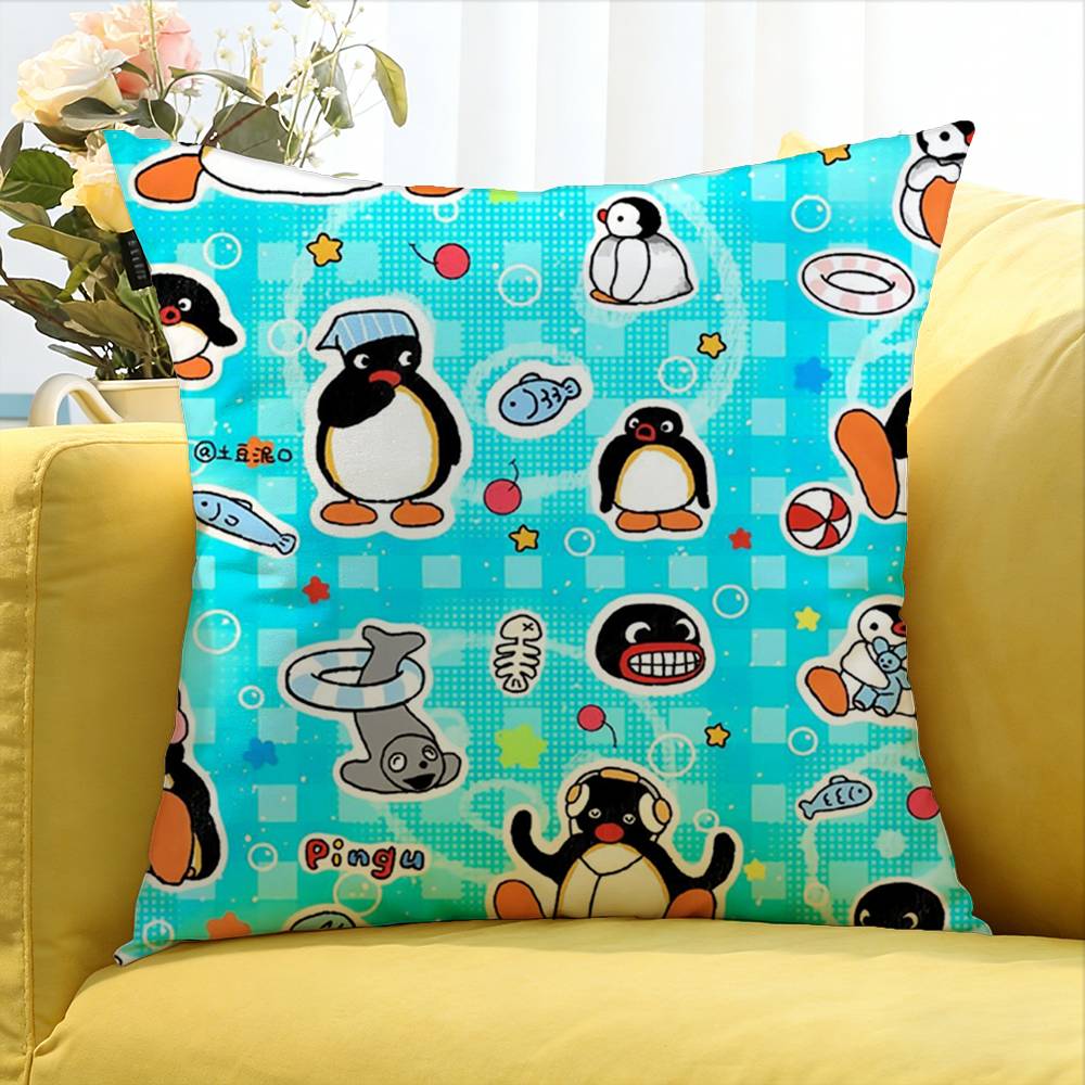 Cartoon Niedlicher Pingu Pinguin Verschiedene Größen Quadratische Kissenhülle für Auto Zuhause Schlafzimmer Dekor