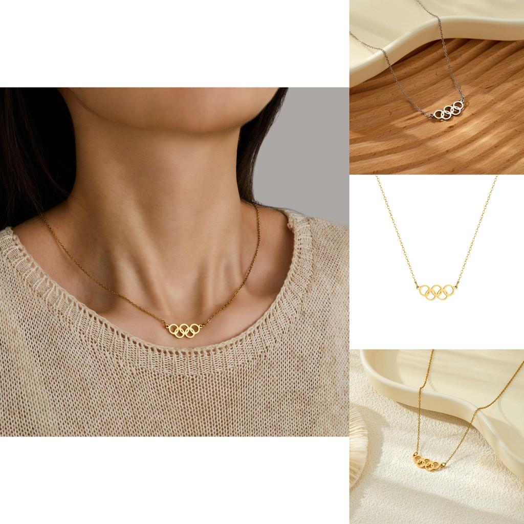 Modische 18k Gold- und Silber Titanstahl Fünf-Ring Anhänger Halskette für schicken Alltag