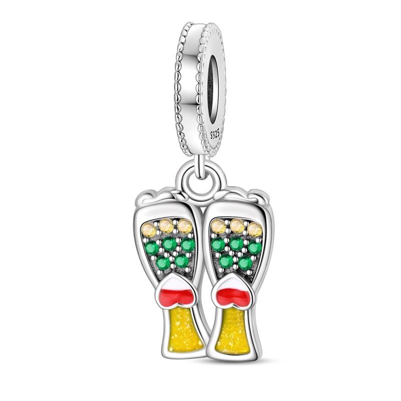 Radiant Copper Coffee Pot Beer Dangle Charm Fit Original Bracelet Copper Red Wine Glass Charm For Jewelry Making