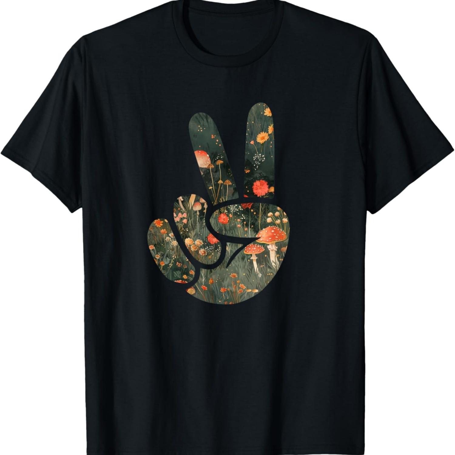 

Natural Silhouette Forest Meadow Cottagecore Peace Sign Hand T-Shirt(37) S чёрный