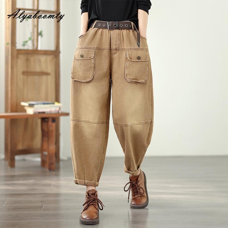 

Корейская мода больших размеров осень-зима женские джинсы с высокой талией черные коричневые выбеленные хлопковые джинсовые брюки стильные крутые уличные джинсы с поясом XS-5XL 2XL