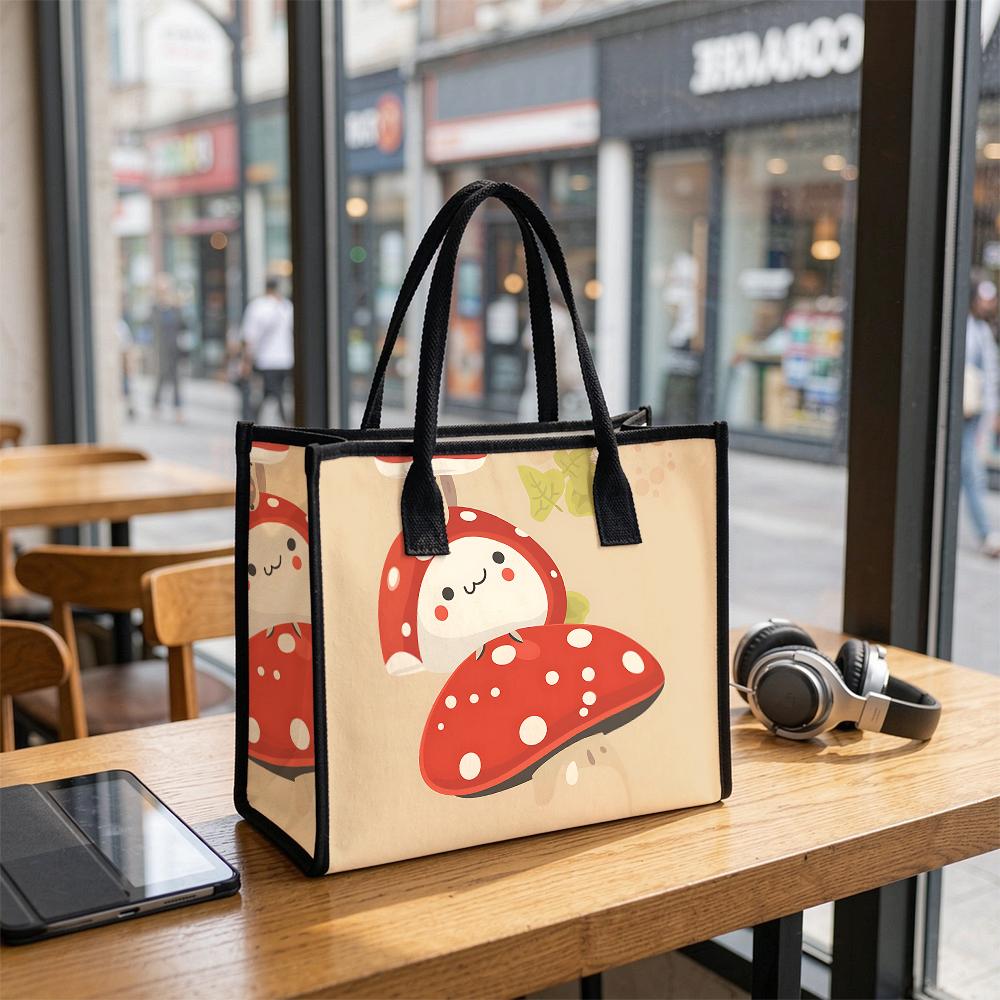 Cute Cartoon Mushroom Printed Tote Bag Casual Large Capacity Shopping Handbag for Daily Use