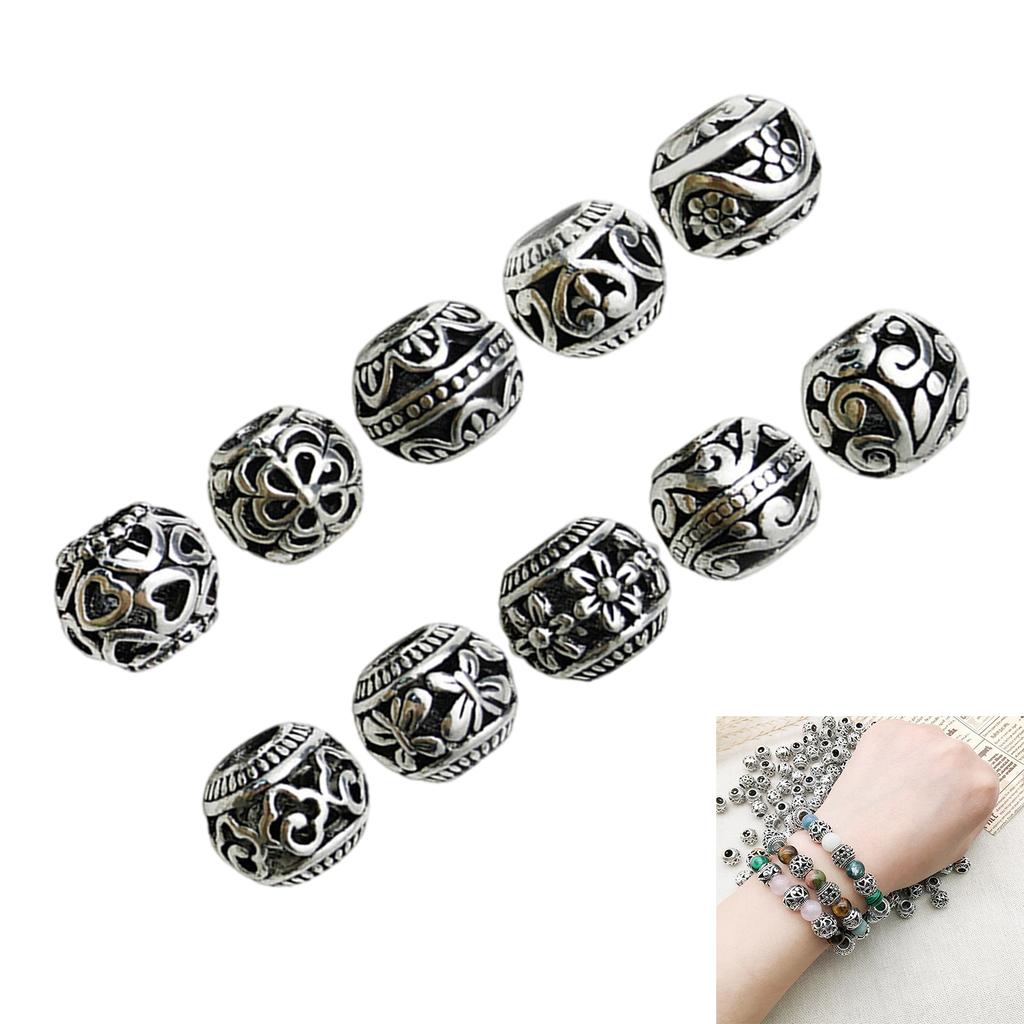 10pcs Tibetan Style Large Hole Spacer Beads Antique Silver for DIY Jewellery Making and Crafting Projects