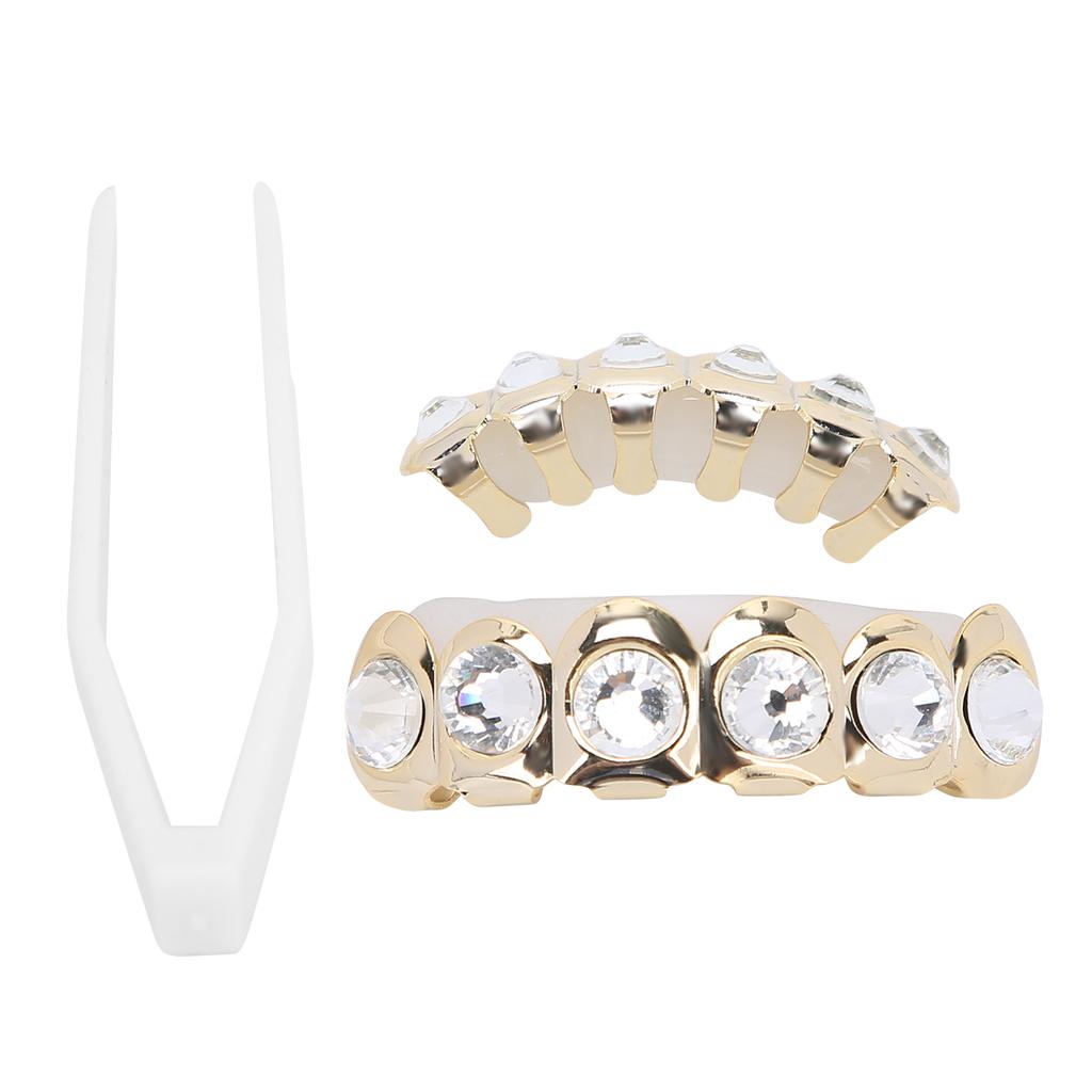 Górny Dolny Błyszczący Zestaw Sztucznych Zębów Hip Hop Halloween Festiwal Dekoracja Zębów Aparat Złoty