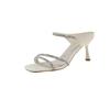 Fashion Summer New Slippers Rhinestone Silver Line with Square Head Thin Heels High Heels Sandals Wear Women Exquisite Sandals