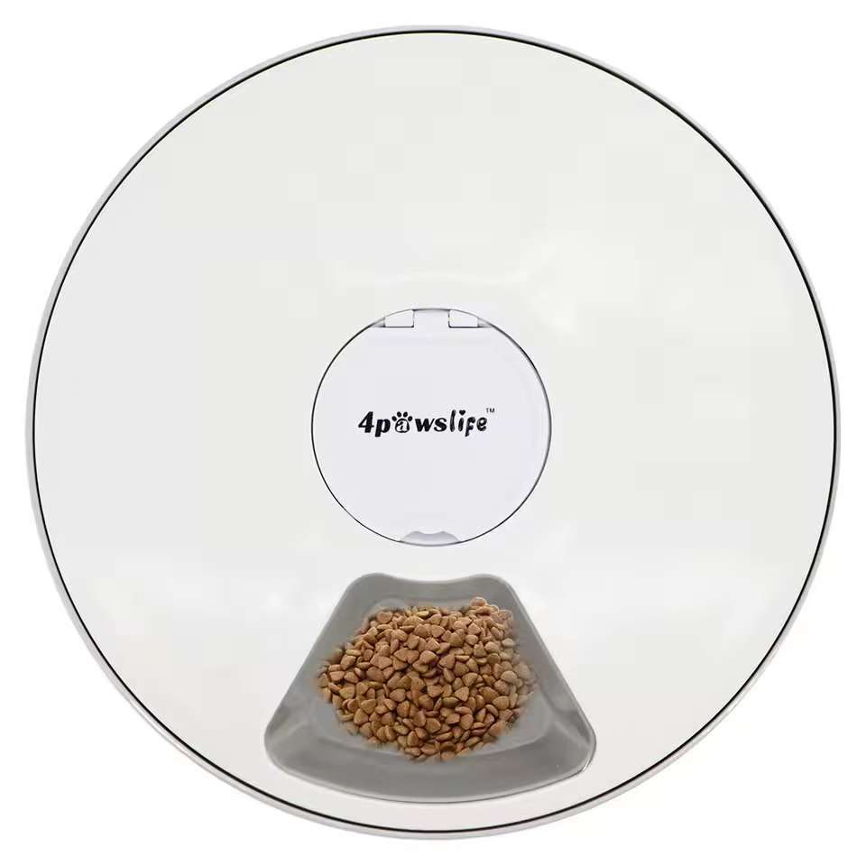 Automatischer Futterspender Haustier Hund Runder Zeitgesteuerter Futterspender 6 Mahlzeiten 6 Fächer Katze Hund Elektrischer Trockenfutterspender 24 Stunden Füttern Haustierbedarf