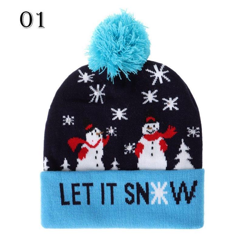 LED Christmas 3D Embroidery Image Unisex Winter Beanie Cap with Light Up Colorful LEDs for Beach & New Year