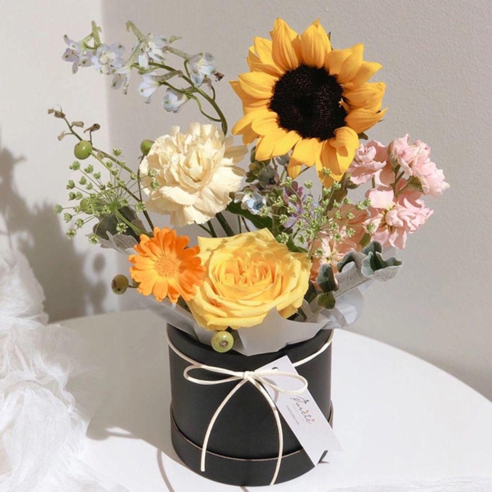 New Round Flower Gift Box Solid Color Cardboard Gift Packaging Paper Box Silver Flower Arrangement Bucket Bouquet Storage