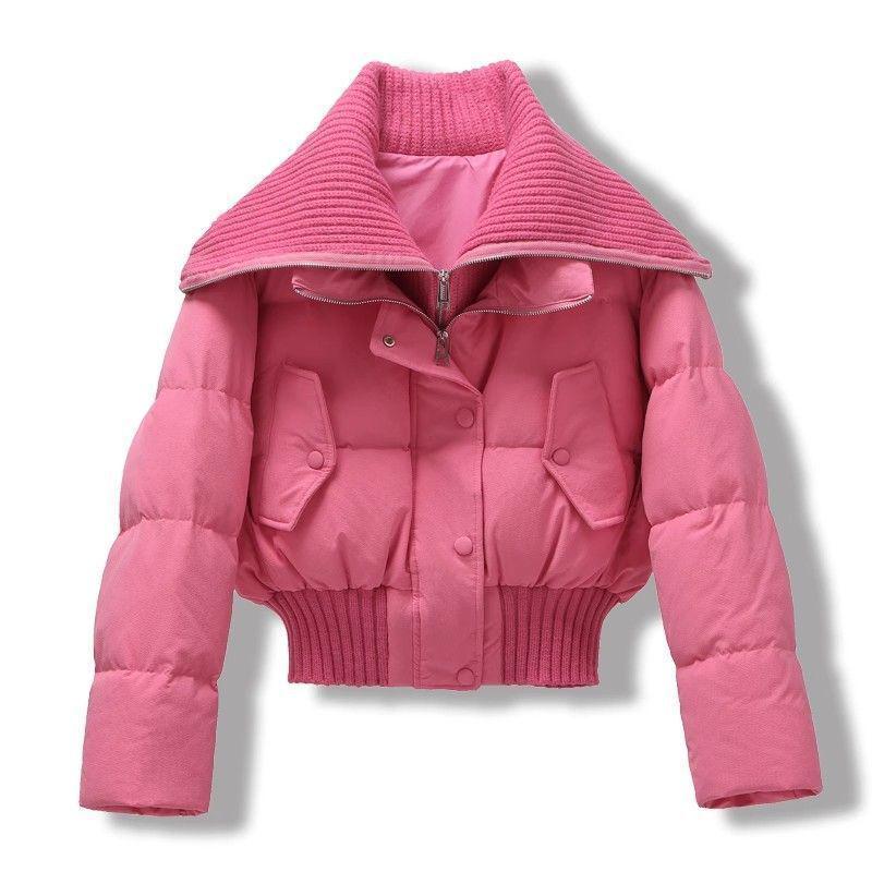 2024 High-Waist Short Winter Coat for Women - Stylish Lapel, Warm Cotton Outerwear