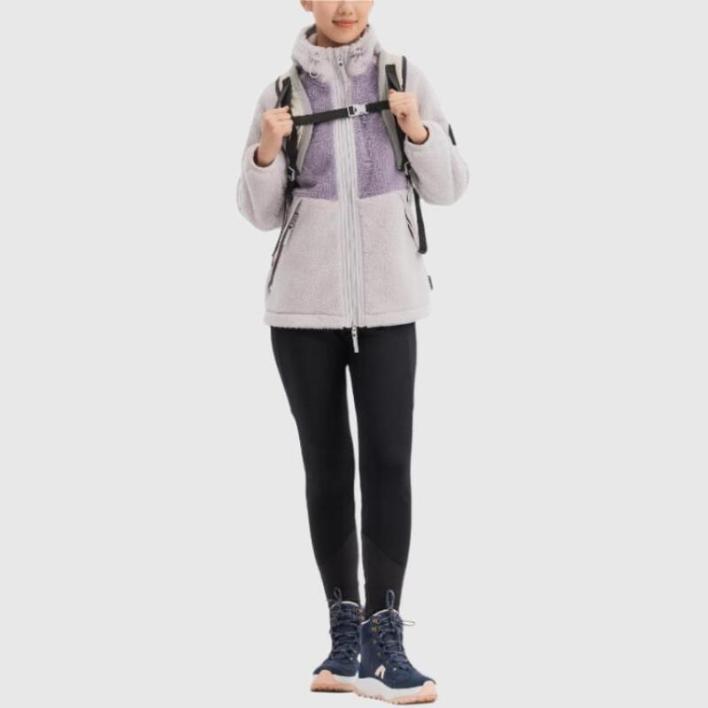 DECATHLON SH500 QUECHUA Warm Colour-Blocked Hiking Hooded Long Sleeve Fleece Jacket Women's Pale Purple Grey