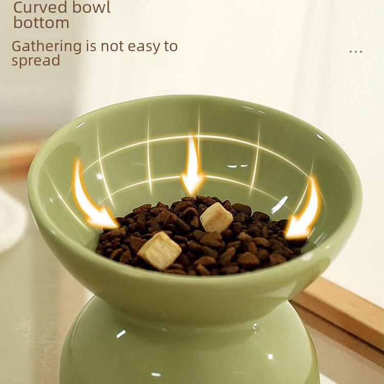 Ceramic Cat Food & Water Bowl Tray with Elevated Design for Cervical Protection