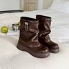 Belt Buckle Short Martin Boots Pant Tube Boots Wedge Heel Casual Boots Stacking Boots 34-45 Boots