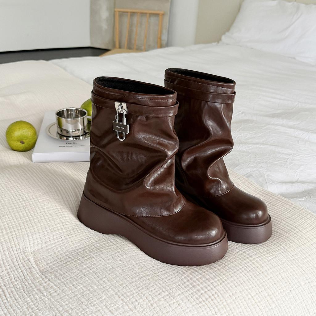 Belt Buckle Short Martin Boots Pant Tube Boots Wedge Heel Casual Boots Stacking Boots 34-45 Boots