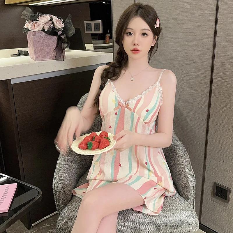 Bring Your Own Chest Pads Women Suspenders Pajamas Lace Sexy Cartoon Print Sleeveless Top Shorts Loungewear Set Women Summer Paj