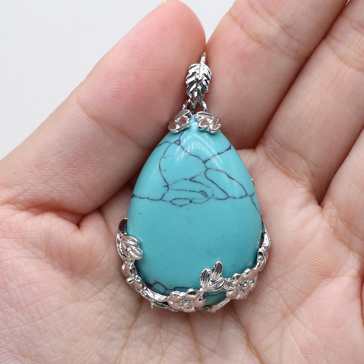 

1 шт. в партии подвеска из натурального камня в форме капли кристалл кварца аметист малахит агат подвески для изготовления ювелирных изделий DIY аксессуары для ожерелья 27 × 38 мм 1Pcs/Blue Turquoise