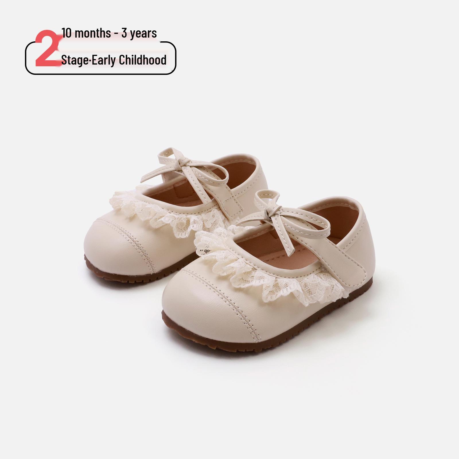 

Spring Soft Leather Toddler Shoes with Lace & Butterfly Knot - Stylish Princess Pre-walking Shoes for Baby Girls. Size 17 / Inner length 13.0cm бежевий