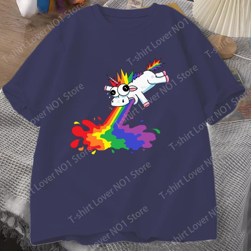 Cartoon Rainbow Unicorn Printed Tshirts Retro Style Women Unisex Shirt Tee Unicorn Graphic T Shirt Casual Top Cool Summer T Shirts