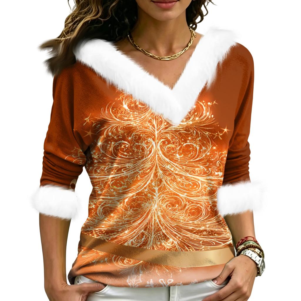 Women's Christmas V-Neck Top Elegant Cut for Party Date and Casual Wear