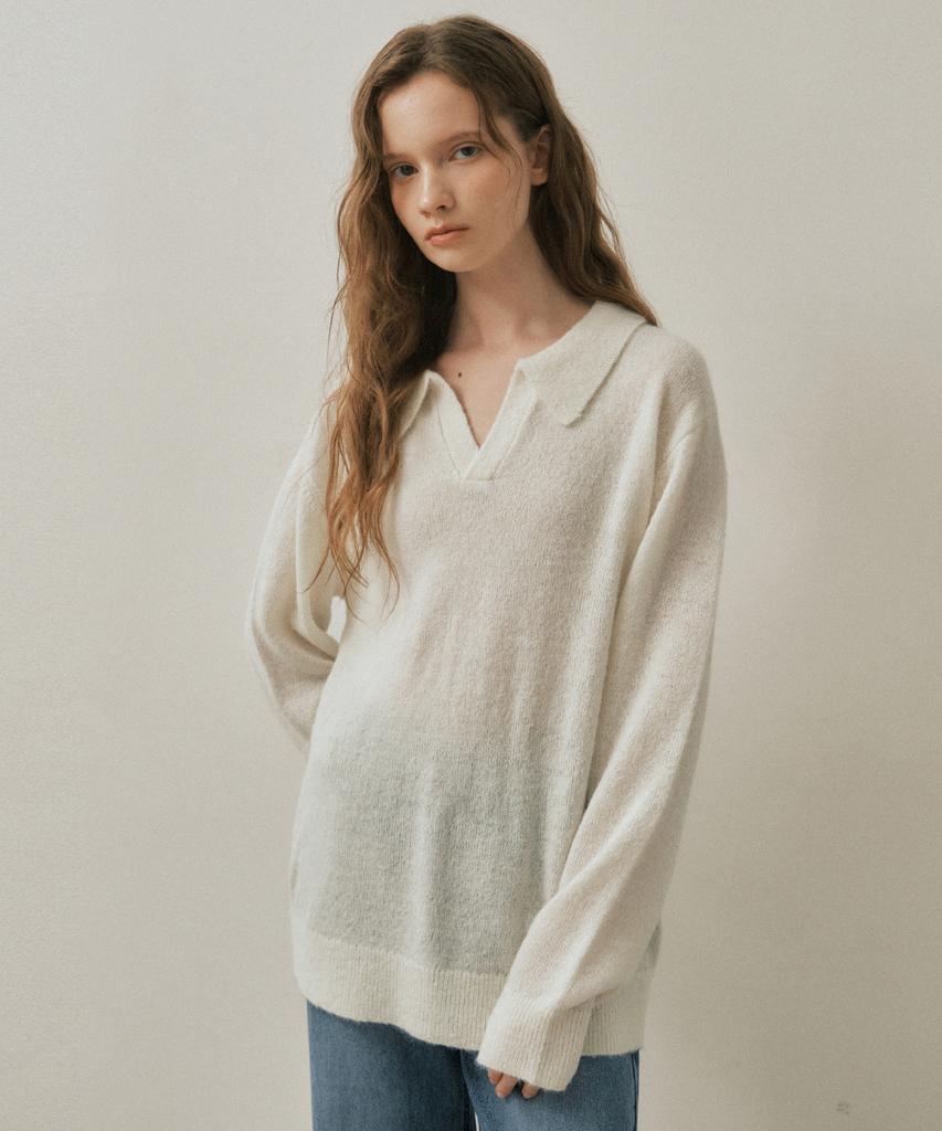 Wednesday Oasis For Woman W/Ash Open Collar Wool Knit_Ivory(Wc25-Kn82)