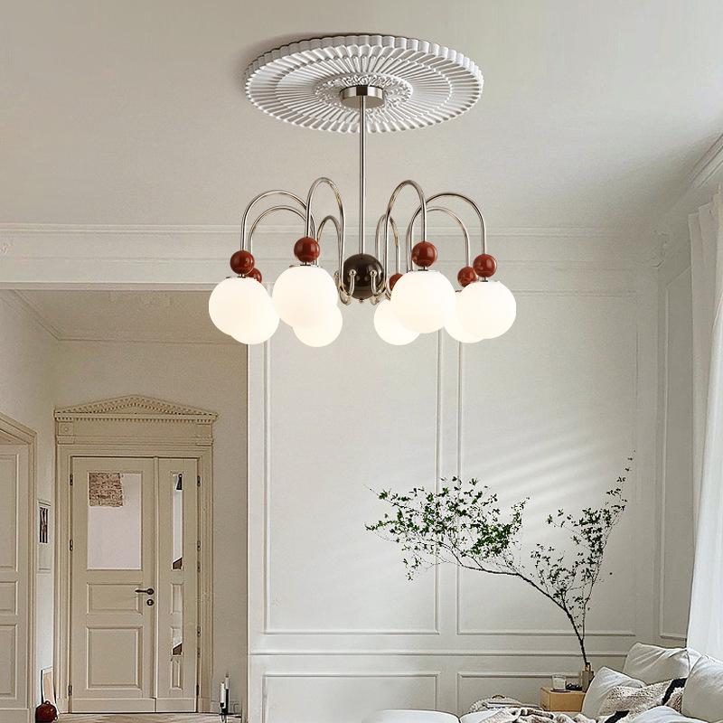 Mid-Century Minimalist Pearl Magic Bean Chandelier: French Cream Design for Living Room, Bedroom, or Restaurant Lighting.