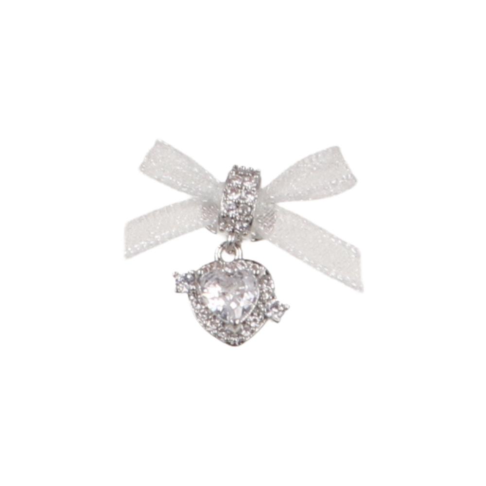 1 PCS Organza Bow Heart Zircon Pendant Nail Charms Lace Bow Love Nail Decorations  Nail Salon
