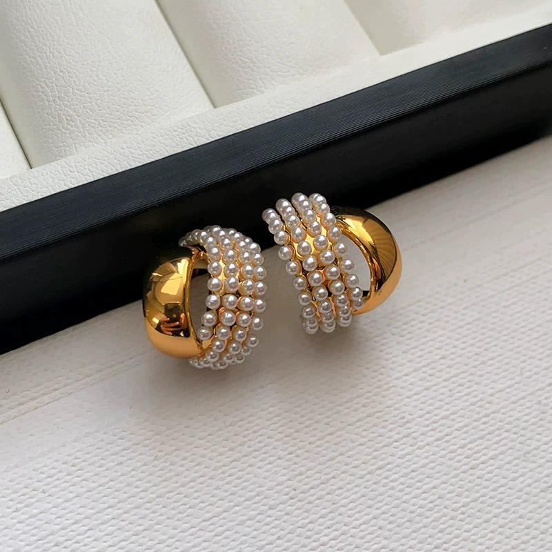 Sterling Silver Needle Double Metal Pearl Stud Earrings Women s 2026 Unique French Temperament Premium Earrings Earrings