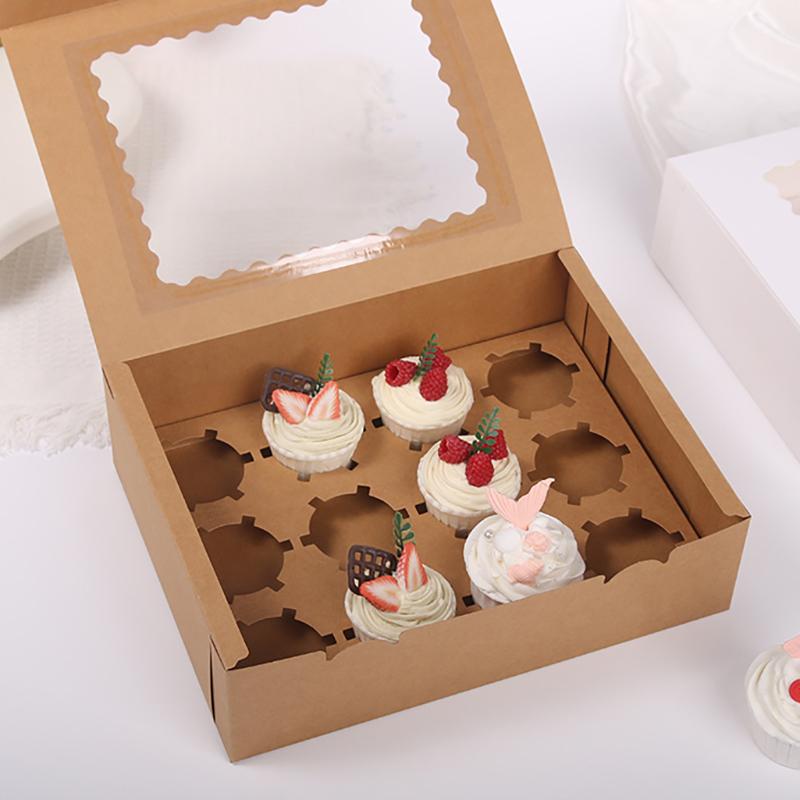 WTEMPO 10PCS 32.5*24.8*9CM 12 Cavities Cupcake Packing Boxes Baking Pastry Cupcake Packaging Boxes Transparent Window Egg Tart Boxes