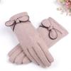 Wool Gloves Plush Warm In Autumn and Winter Wool Bow Points To Women's Touch Screen Gloves Warm In Winter