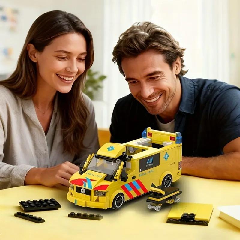 (648 PCS)Rescue Ambulance Model Building Blocks Set Collectible Office Living Room DIY Ornament Home Decor Birthday Holiday Gift