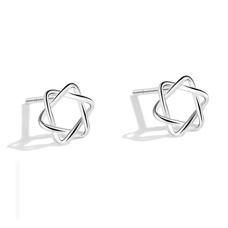 Sterling Silver Lightning Stud Earrings for Women Star of David Moon Heart Earring Elegant Wedding 999 Silver Jewelry