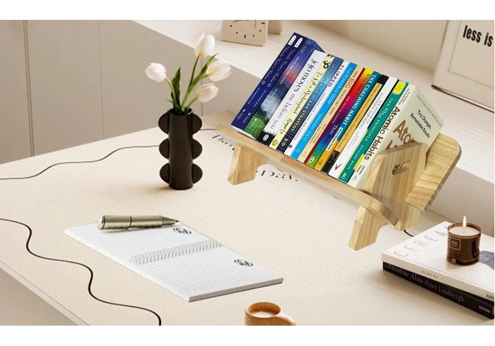 Solid Wood Desktop Bookshelf for Students and Offices - Book & Record Organizer
