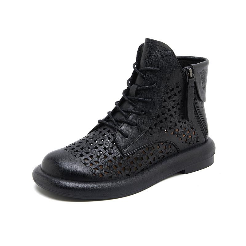 Hollow Martin boots leather short boots fashion retro style women's boots side zipper low tube women's shoes