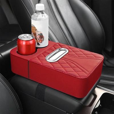 Car Armrest Box Cushion With 2 Cup Holder And Tissue Box For Daily Commuting Travel Driving Truck SUV Vehicle Armrest Elbow Pad