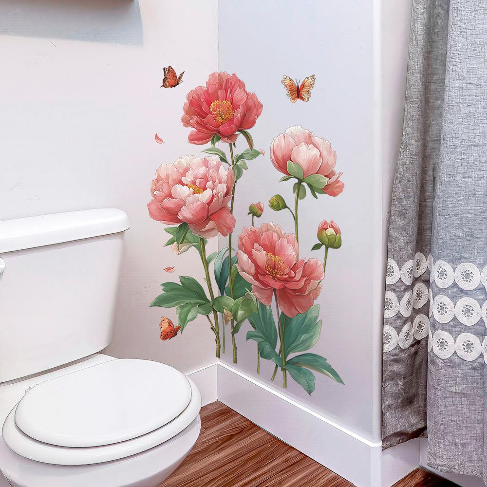 Home Background Wall Decoration Stickers Featuring Noble Peonies and Dancing Butterflies