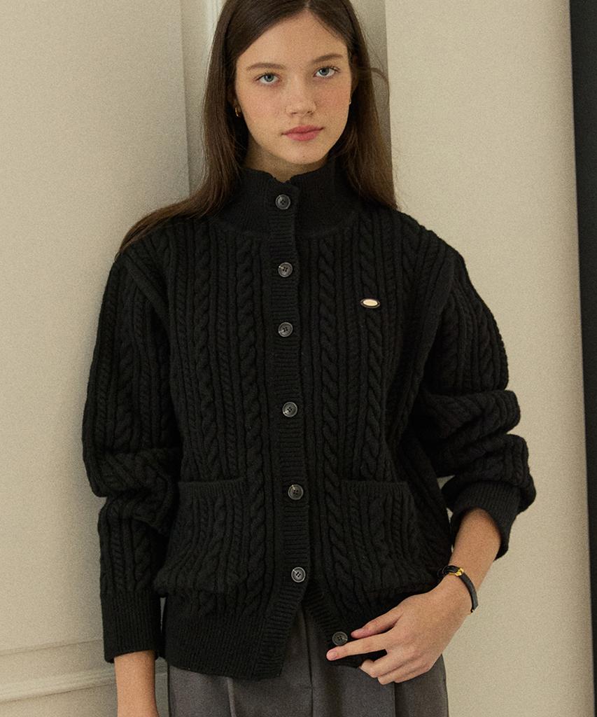 OURHOPE Caroline Wool High-Neck Button Cardigan - Black