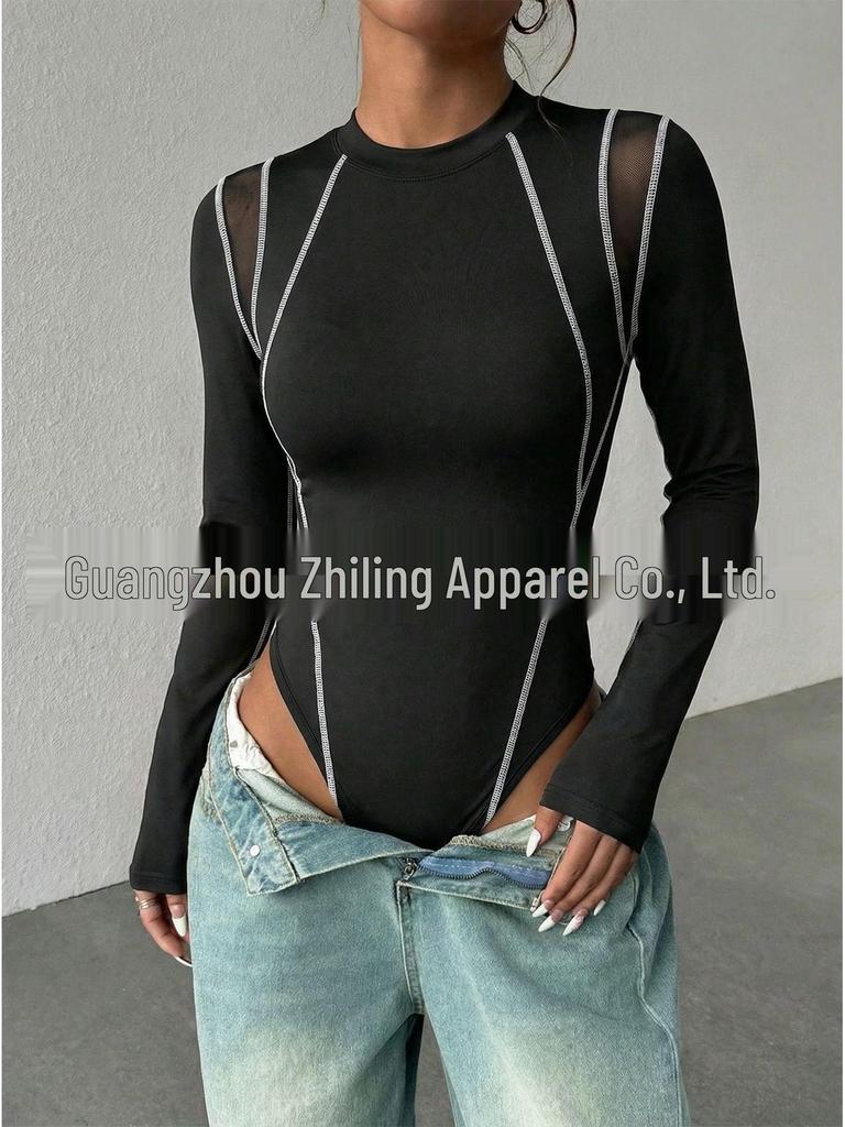 Spring 2026 Sexy Mesh Long Sleeve Bodysuit for Women
