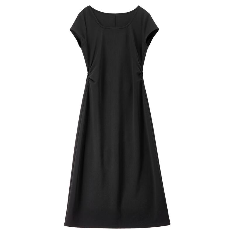 Shangdubi La Women's Elegant Black Square Neck A-line Midi Dress