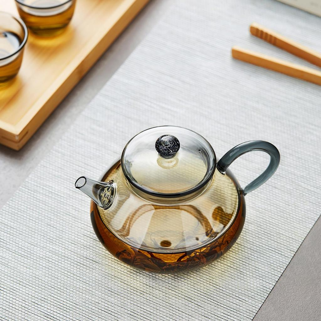 Pokaro Tee Mini-Teekanne, Hitzebeständiges Glas, Tintenfarben, 360 ml Fassungsvermögen, Für eine Person, Kann über offenem Feuer verwendet werden, Handgefertigt, Perfekt für Chinesisch