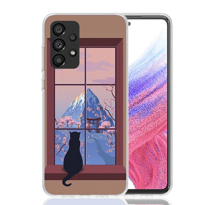 Black Cat Cartoon Cute Phone Case For Samsung Galaxy A13 A14 A15 A16 A53 A54 A55 A56 A33 A34 A35 A36 A23 A24 A25 A26 A05S A04S A