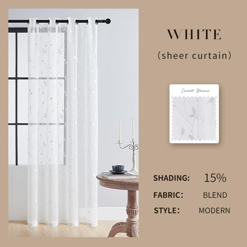 Leaf Embroidered Sheer Curtain Panel Bedroom Living Room Modern Minimalist Light Filtering Window Treatment