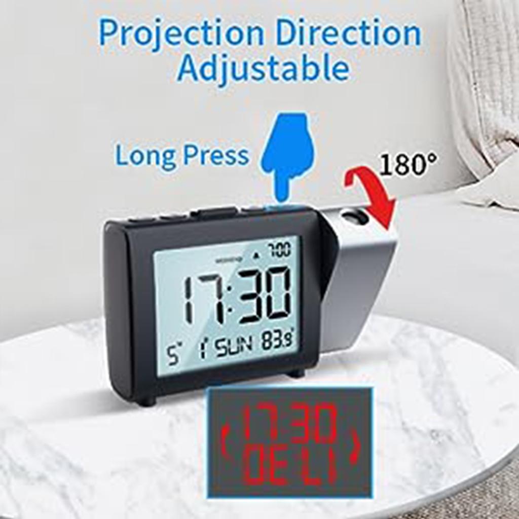 Portable Table Alarm Clock with Adjustable Backlight and Display Calendar Laser Projection Alarm Clock for Bedroom Ceiling Wall