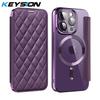KEYSION Custodia Portafoglio a Libro in Pelle Placcata per iPhone 11 12 13 Pro Max Slot per Carte Ricarica Wireless Magnetica Cover Posteriore del Telefono