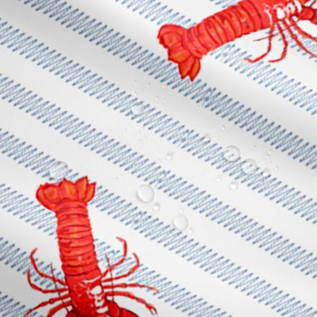 Lobster Shower Curtain Nautical Bathroom Shower Curtain Sets Retro Cartoon Ocean Stripes Marine Life Sea Wild Animals Fabric